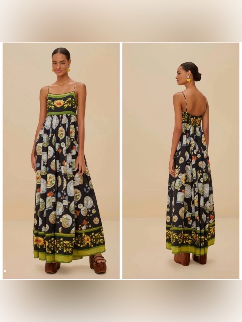 FARM Rio Black Trip Souvenir Maxi Dress‎ Large Floral